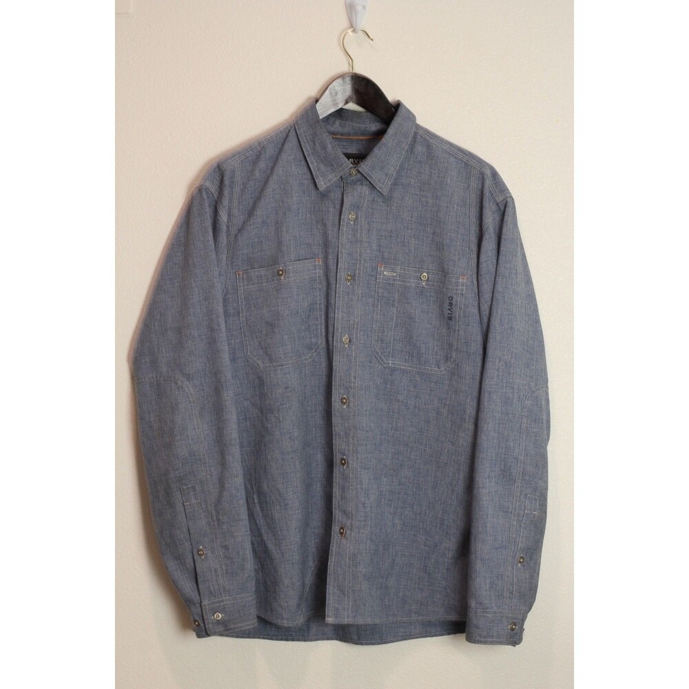 Orvis Tech Chambray Work Shirt Men's Large Blue Button Up Long Sleeve Activewear